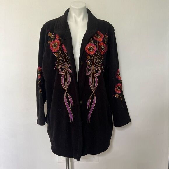 Bob Mackie Wearable Art 90s Embroidered Jacket Floral Bouquet bows - Picture 5 of 9